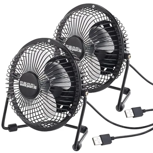 PEARL Ventilator USB: 2er-Set Mini-USB-Tischventilatoren, Vollmetall, neigbar um 360°, 2,5 W (Tisch-Ventilator, Anschluss, Lüfter)