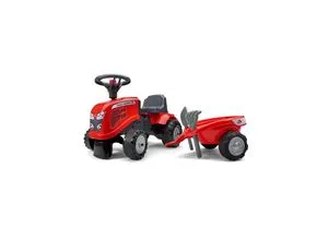 Falk - Traktor Massey Ferguson mit Anhänger – ab 12 Monaten Schaufel und Rechen inklusive – 2 Personalisierungsstile – Nummernschild personalisierbar – 241C