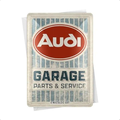 Nostalgic-Art Retro Blechpostkarte, 10 x 14 cm, Audi – Garage – Geschenk-Idee für Audi-Zubehör Fans, Original Lizenzprodukt (OLP), Postkarte aus Metall, Mini-Blechschild als Grußkarte