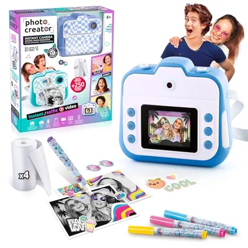 C Toys Photo Creator – Kinderkamera mit Sofortdruck in Blau – Kreative Selfie- & Videokamera
