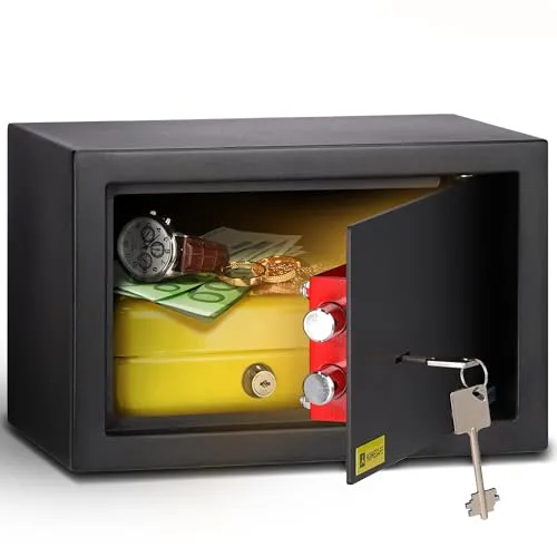 HomeSafe HV20K Möbeltresor mit Schlüssel, 20x31x20cm (HxBxT), kleiner Tresor für Zuhause, Safe Box mit Schloss, Geldsafe für Geld Aufbewahrung