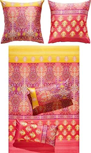 Erwin Müller Bettwäsche Mako-Satin Koralle-gelb 155x220 cm - Bettwäsche-Set aus 100% Baumwolle mit Wendeoptik im eleganten Paisley Design, pflegeleicht und ideal für gemütliche Nächte.