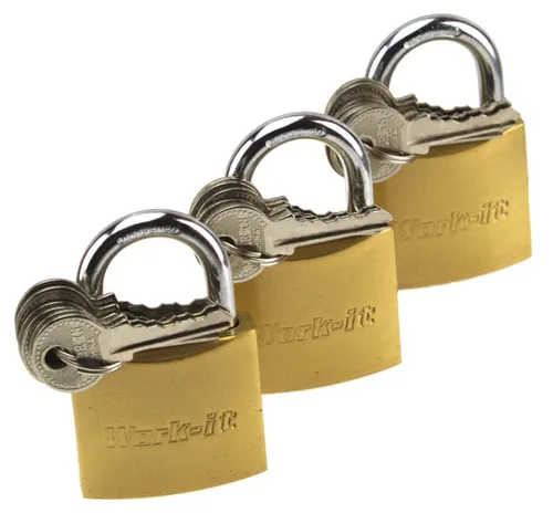 Produktbild Work-it Vorhängeschloss Vorhangschloss 3er Set 30mm gleichschließend, (3-tlg), 3 Schlösser, 18 Schlüssel