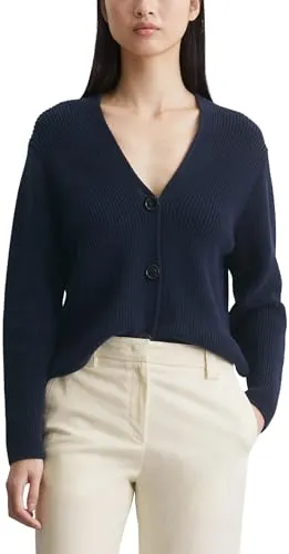 Marc O'Polo Damen Cardigan aus Bio-Baumwolle, Blau (Night Sky), XS - Strickjacke für Damen aus nachhaltiger Bio-Baumwolle, bietet hohen Tragekomfort und einen eleganten V-Ausschnitt für einen stilvollen Look.