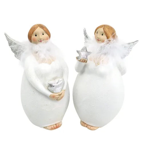 Deko Engel Set Weiß Silber mit Herz und Stern - Festliche Weihnachtsdeko - Charmantes Ornament für Weihnachten, Höhe: 15 cm, aus hochwertigem Polyresin, bringt festliche Stimmung in Ihr Zuhause.