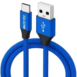 2m Nylon USB-C Kabel Schnellladekabel Datenkabel Handy Huawei Samsung Apple blau - Blau