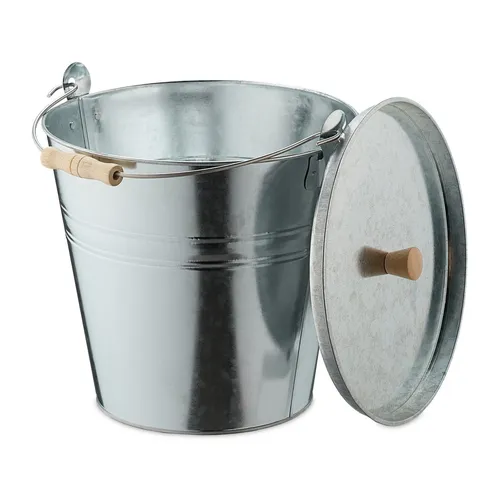 relaxdays Mülleimer Ascheeimer mit Deckel 12,5 Liter in silber von Relaxdays