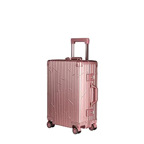 GUNDEL Aluminium Handgepäck Koffer Cabin Trolley 55x40x20 cm H/B/T 32L 4x360° Rollen Rose Gold 2X TSA-Zahlenschloss