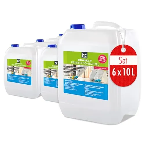 Höfer Chemie Desinfektionsmittel 6 x 10 L für Oberflächen - Gebrauchsfertiges Desinfektionsmittel zur zuverlässigen Reinigung von nicht porösen Oberflächen. Ideal für den professionellen Einsatz in verschiedenen Bereichen, auch in der Lebensmittelindustrie.