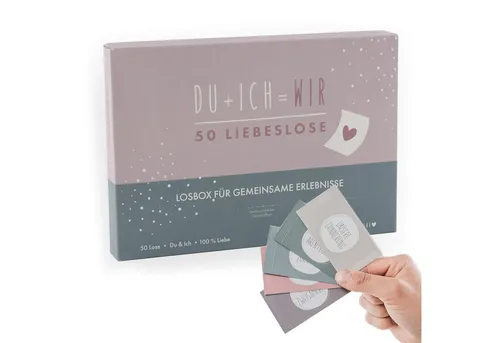 hellomini Spielesammlung Losbox für Paare Du+Ich=Wir, Pärchenspiel, Familienspiel, 50 Lose zum Thema Liebe Beziehung Aktivitäten in Box