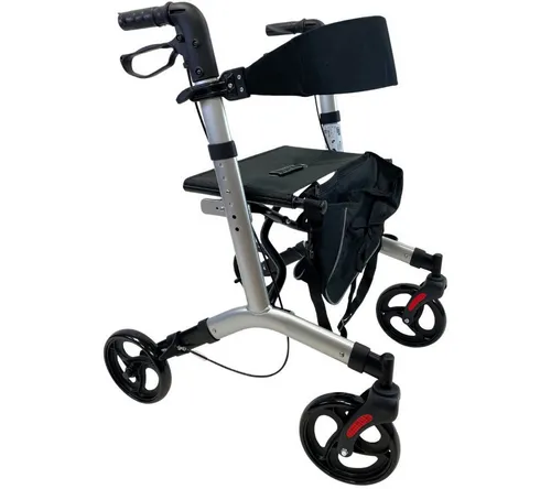 abc HOME Rollator, leicht und klappbar, verstellbare Höhe, Grau - Rollatoren - Leichter Aluminium-Rollator mit praktischer Tasche, höhenverstellbaren Griffen und einem maximalen Benutzergewicht von 130 kg, ideal für mehr Mobilität.