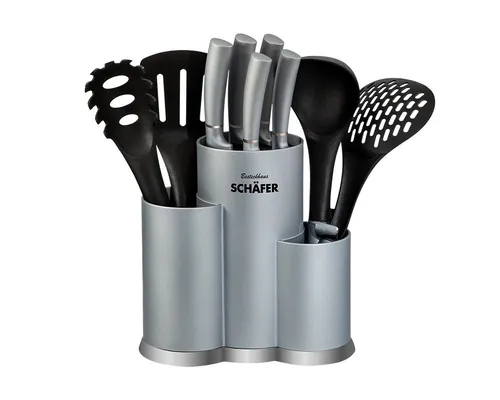 Schäfer Elektronik 11-teiliges Messer-Set - Küchenmesser-Set mit 11 Teilen, inklusive ergonomischen Softgriffen und strapazierfähigem Klingenstahl – ideal für die professionelle Küchenarbeit.