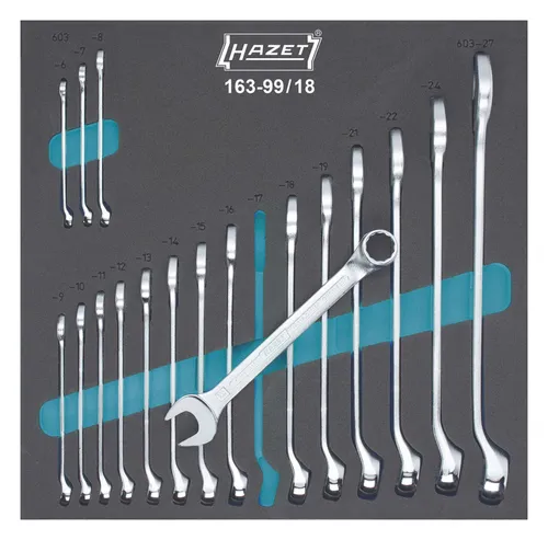 Hazet Maulschlüssel 163-99/18 Satz, 18-teiliges Maul-Ringschlüssel Set - Werkzeug-Sets mit 18 hochwertigen Maul-Ringschlüsseln, perfekt für präzises Arbeiten. Made in Germany, rüttelfest und ideal für Werkstattwagen.