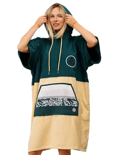 WAVE HAWAII Poncho Petrol – 100% Baumwolle für Erwachsene - Strick Ponchos & Capes für Damen, ideal als mobile Umkleidehilfe beim Schwimmen und Surfen, aus 100% Baumwolle, warm und hypoallergen, perfekt für empfindliche Haut.