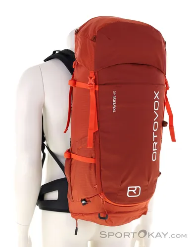 Ortovox Traverse 40 Hot Orange - Alpin Rucksack - Rucksäcke für alpine Abenteuer, extrem robust aus 75% recyceltem Material, mit Komfort-Back-System und vielseitigen Fächern für optimalen Tragekomfort.