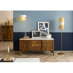Massivmoebel24 Sideboard aus Mango mit Marmorplatte - Luxuriöses Sideboard aus massivem Mangoholz mit eleganter Marmorplatte, bietet stilvollen Stauraum und extravagante Details für Ihr Zuhause.