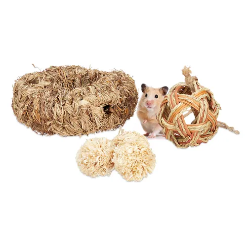 Hamster Zubehör Set 5 tlg. Kleintier-Zubehör Hamsterkäfig Hamsterröhre Grasball