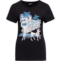 Queen Kerosin Damen T-Shirt Chi Chi Beach Poodle Schwarz - Vintage Damen T-Shirt mit auffälligem Pin-up Print. Slim Fit aus hochwertigem Baumwolle-Elastan-Mix für optimalen Tragekomfort. Perfekt für lässige und schicke Outfits.