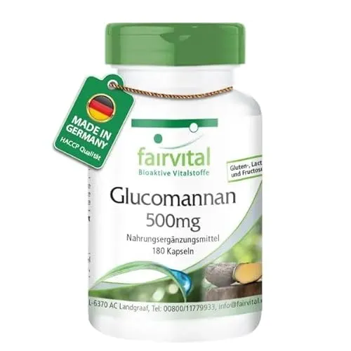 Fairvital | Glucomannan aus Konjak Wurzel - 180 Kapseln - 3000mg pro Tagesdosis - HOCHDOSIERT - VEGAN