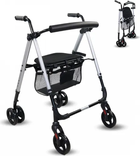Mobiclinic, Rollator, Faltbar, Leicht, XXL-Sitz und -Korb, Stockhalter, Höhenverstellbar, Aus Aluminium, , Druckbremsen, Dehesa, Perlblau