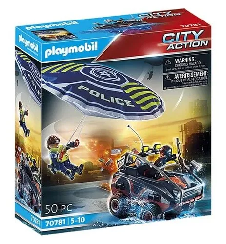 PLAYMOBIL 70781 Polizei-Fallschirm Verfolgung - Öffentliche Dienste: Spannendes Set mit Fallschirm und Amphibienfahrzeug für actionreiche Polizeimissionen, ideal für Kinder ab 3 Jahren.