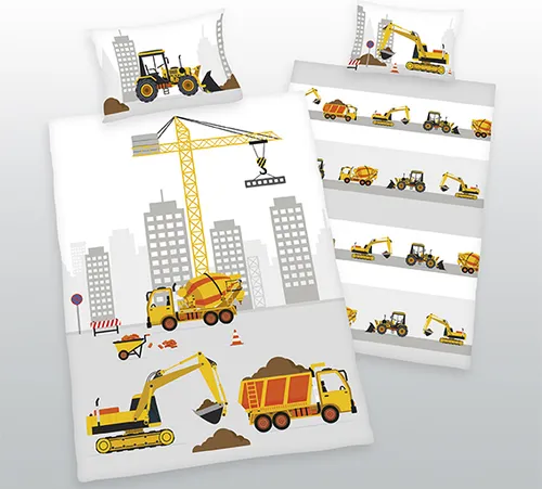 Jana Biber-Kinder-Bettwäsche 100 x 135/40 x 60 cm, Baustelle