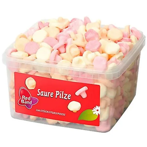 Red Band saure Schaumzucker Pilze 720g 6er Pack - Leckere saure Schaumzucker Pilze im praktischen 6er Pack, ideal für Naschkatzen und Partys. Genießen Sie den fruchtigen Geschmack und die weiche Konsistenz!