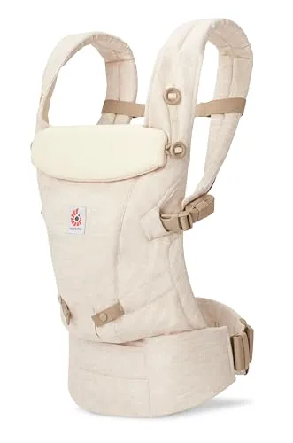 Ergobaby Adapt Leinen Babytrage für Neugeborene ab Geburt, 3-Positionen Ergonomische Babybauchtrage Rückentrage Baby-Tragetasche, Natural Linen
