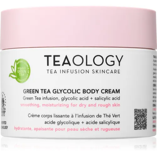 TEAOLOGY Green Tea Glycolic Body Cream 260 ml - Bodycreme mit AHA + BHA, glättet und spendet Feuchtigkeit für strahlende, weiche Haut. Ideal für trockene und raue Hautstellen.