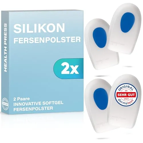 Health Press Silikon Fersenpolster – 2 Paare (4 Stück) Fersenkissen, Größe L – Geleinlagen für die Ferse – Soft Gel Schuhpads – Premium Ferseneinlagen