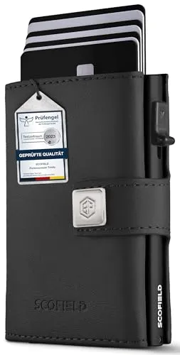 SF SCOFIELD Trinity Premium Slim Wallet - Kreditkartenhüllen für Herren, bietet Platz für 10-12 Karten und schützt zuverlässig vor Datendiebstahl mit RFID-Schutz. Hergestellt aus hochwertigen Materialien mit 12 Monaten Garantie.