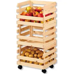 KESPER Kartoffel- & Obsthorde - 3 tlg. aus FSC®-zertifiziertem Kiefernholz - Küchenwagen mit 3 flexiblen Horden, ideal zur Aufbewahrung von Lebensmitteln oder Alltagsgegenständen, mobil dank 4 Lenkrollen und umweltfreundlichem Holz.