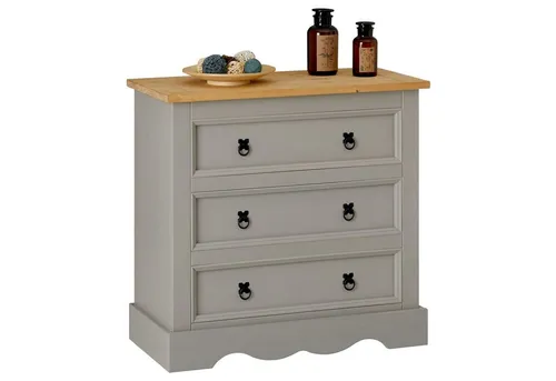 IDIMEX Kommode TEQUILA, Sideboard aus Kiefer massiv mit 3 Schubladen - Schubladenkommoden aus massivem Kiefernholz, ideal für zusätzlichen Stauraum und stilvolle Einrichtung in grau/braun.