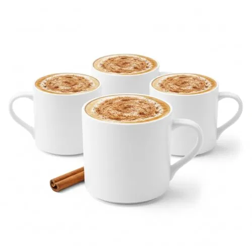 Wilmax - Teetassen & Kaffeetassen - 4er Set - 320ml - Kaffeebecher Porzellan - Becherset - Tasse für Tee, Kaffee, Cappuccino - Porzellantassen mit Griffen - Weiß