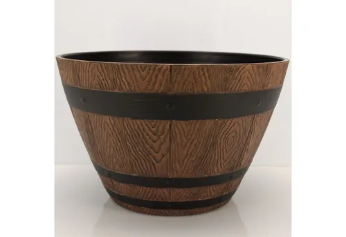 Online-Fuchs Blumentopf Blumenkübel im Eichenfass Design, Holzoptik für außen Pflanzschale, 33 cm Durchmesser