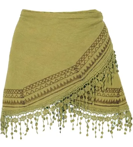 Extravaganter Cacheur Minirock - Boho Wickelrock in massala - Boho Wickelrock aus 100% Baumwolle, fair gehandelt in Indien. Ideal für Frühling-Sommer, mit einzigartigem Blockdruck und lässiger Slim-Passform für einen unvergesslichen Look.