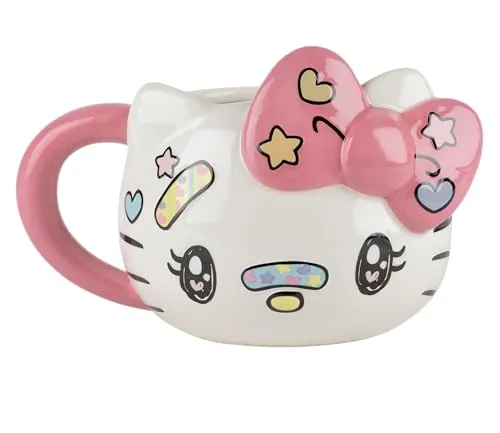 Konix Hello Kitty 3D - Becher - Keramiktasse - 500 ml - Kawaii - Motiv - Weiß und Rosa