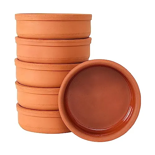 spar-home® Kleine Auflaufformen Runde Güvec Set Töpfe Mini Schmortopf Milchreis Tontöpfe Tontopf-Set Tapas Schalen aus Ton (6er-Set)