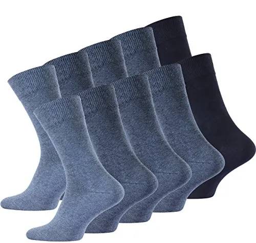 VCA 10 Paar Herren Baumwoll Business Socken in verschieden Jeansblau-Tönen