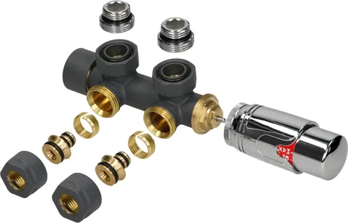 LuxeBath Heizkörperthermostat Ventil-Armaturen Multiblock - Heizkörperthermostat für Mittelanschluss, bietet Frostsicherung und elegantes Design in Anthrazit. Ideal für effiziente Heizungssteuerung in Bädern und Wohnräumen.