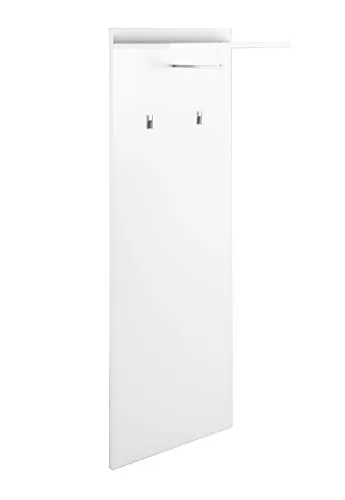 byLIVING Wandpaneel JAKOB - Platzsparende Wandgarderobe in Weiß mit Kleiderstange, 2 Haken und Regal für jeden Flur. Pflegeleicht dank Melamin-Beschichtung und nachhaltig aus FSC-zertifiziertem Holz gefertigt.