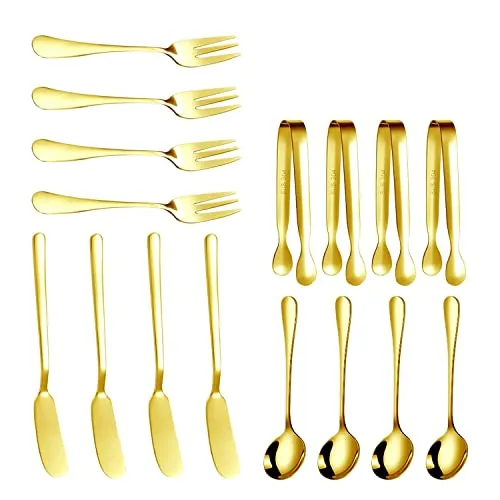 Qeunrtiy KäSe-Butter-Streichmesser-Set 16-Teiliges Charcuterie-ZubehöR Edelstahl-Buttermesser Servierzange (Gold)