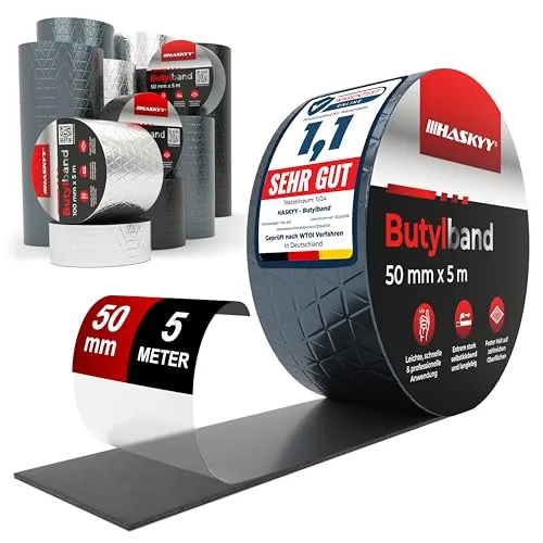 Wasserdichtes Klebeband Butylband I 50mm*5m Anthrazit hochwertig selbstklebend mit Aluminiumfolie I Butyl-Tape alterungsbeständig korrosionsbeständig UV-beständig