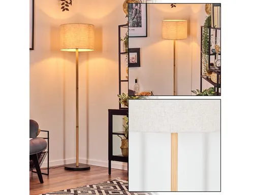 Hofstein Stehlampe aus Holz/Metall im Boho-Style - Moderne Standleuchte (166,5 cm) mit Stoffschirm, ideal für jeden Innenraum. Fußschalter und naturfarbene Materialien bringen skandinavisches Flair in Ihr Zuhause.