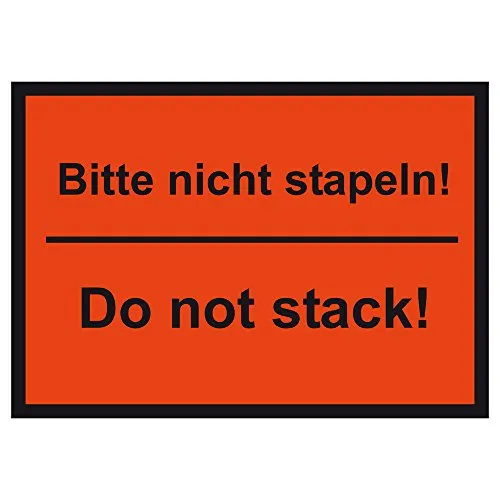Verpackungskennzeichen Bitte nicht stapeln! Do not stack!, Orange, Folie, 210 x 148 mm, 500 Stück/Rolle