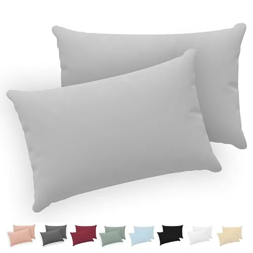 Twinzen® Kissenbezug 50x70 (2er-Set) - 100% Jersey Baumwolle 150 GSM Kissenbezüge - Grau - Für Kissenbezüge 50x70 cm - Kissenhülle - Kissenbezug mit Reißverschluss - Oeko-Tex Zertifiziert
