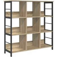 vidaXL Bücherregal Sonoma-Eiche 102 x 32 x 104,5 cm - Modernes Bücherregal im industriellen Stil aus Holzwerkstoff mit stabilem Stahlrahmen. Ideal für Wohnzimmer oder Heimbüros, bietet es viel Platz für Bücher und Deko und besticht durch sein zeitgemäßes Design.