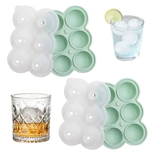 GREATRICH Eiswürfelform aus Silikon mit Deckel, 2 Stück, wiederverwendbar, für runde und große Eiswürfel, Silikon, perfekt für Cocktails, Whisky, Getränke, BPA-frei