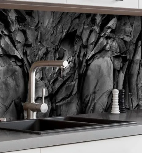 MyMaxxi Küchenrückwand Folie selbstklebend matt - einfache Montage ohne Bohren 0,4mm stark Versteift - Motiv Stein 05-60cm hoch - Spritzschutz Küche Klebefolie - Struktur Felsen 340 x 60cm