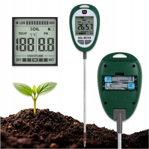Elektronischer Bodenprüfer 4-in-1 – Digitales Bodenmessgerät für pH-Wert, Feuchtigkeit, Temperatur & Licht – PH-Meter & Bodentester für Pflanzen, Gart